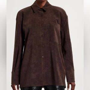 Dark Brown Suede-Look Button Front Shirt NWOT